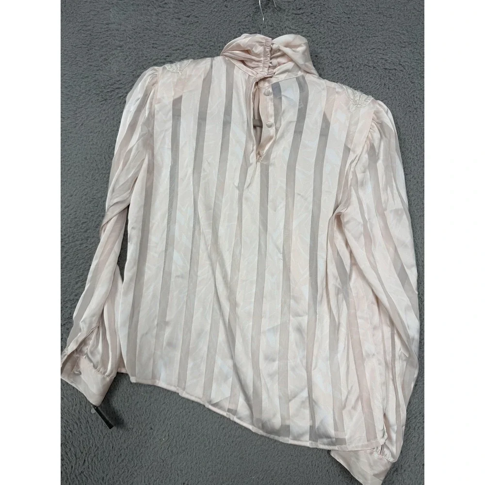 Vintage‎ Worthington Blouse Womens 8 Petite Pink Striped Beaded Mock Neck